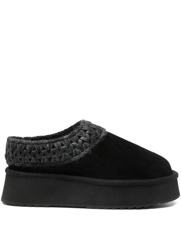 Platform Clog Sabot Black Sheepskin Shoe