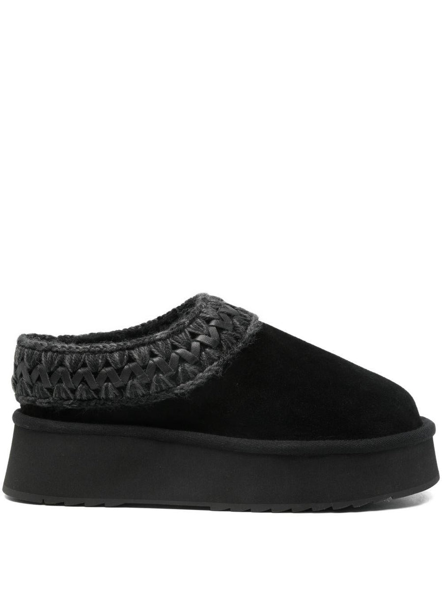Platform Clog Sabot Black Sheepskin Shoe