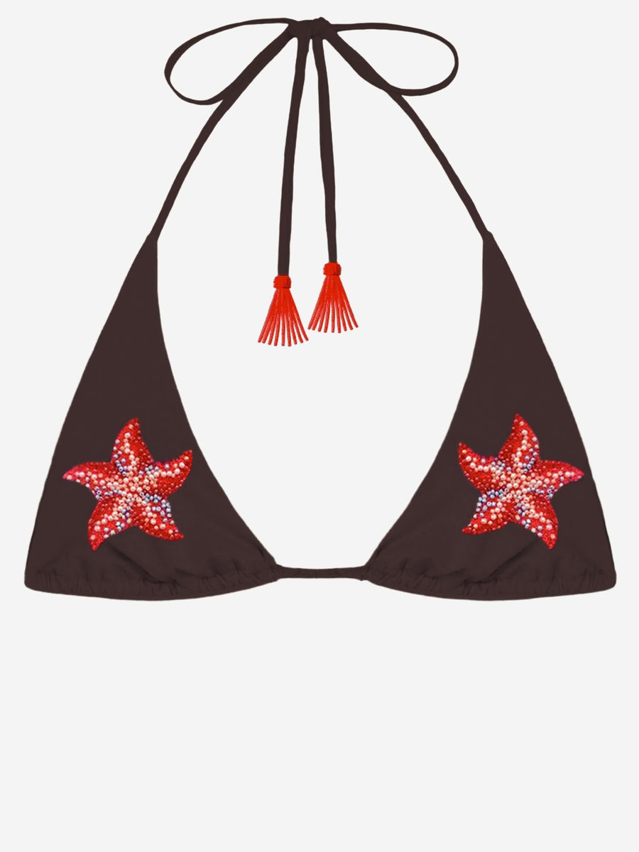 Bikini Top Guiana Beaded Brown Polyamide Elastane Swimwear