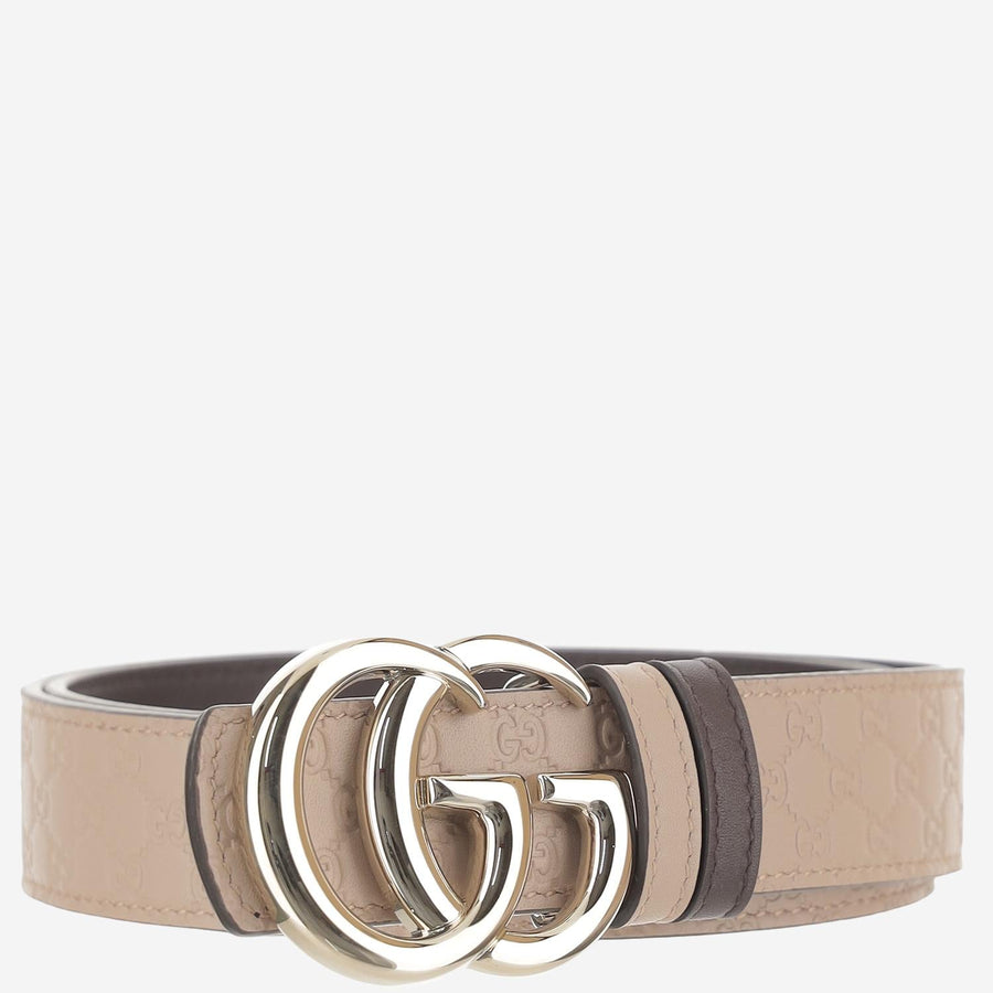 Reversible Leather Belt With Gg Motif Beige