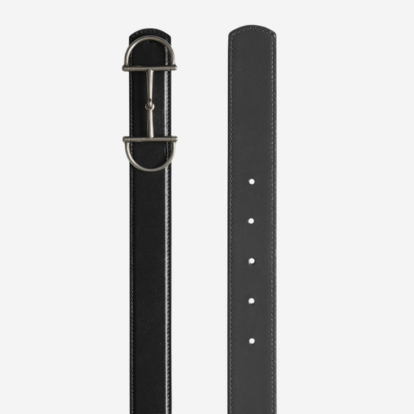 Reversible Leather Belt With Clasp Black Calfskin