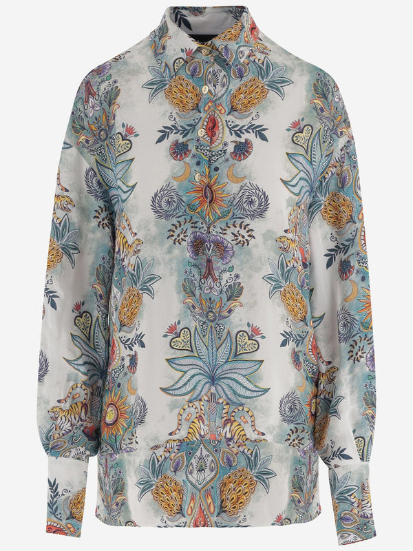 Shirt Viscose With Botanical Print Multicolour