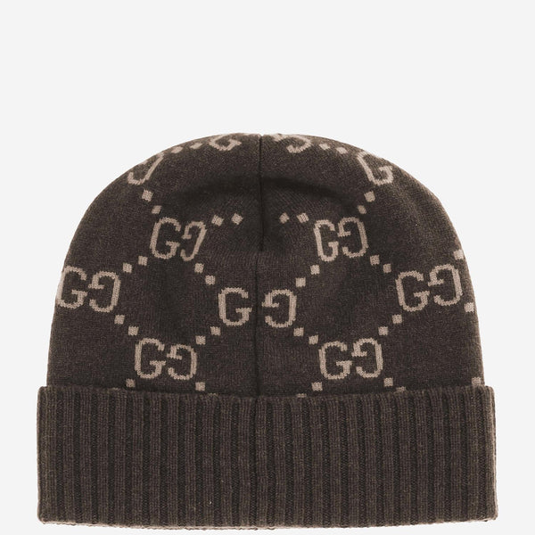 Beanie Gg Cashmere Brown Hat