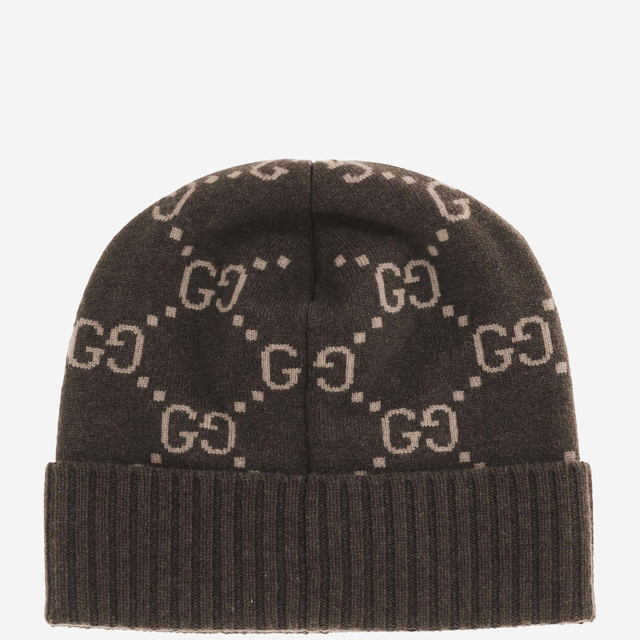 Beanie Gg Cashmere Brown Hat