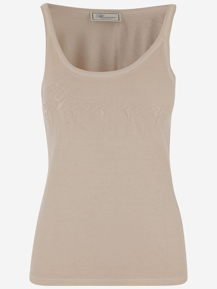 Jersey Top With Cast-Effect Logo Beige Cotton Tops