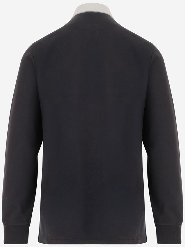 Long-Sleeved Polo Shirt Black Cotton