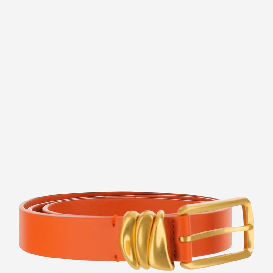 Belt Metal Loops Orange Leather