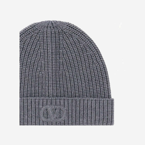 Wool Beanie With Logo Gray Virgin Hat