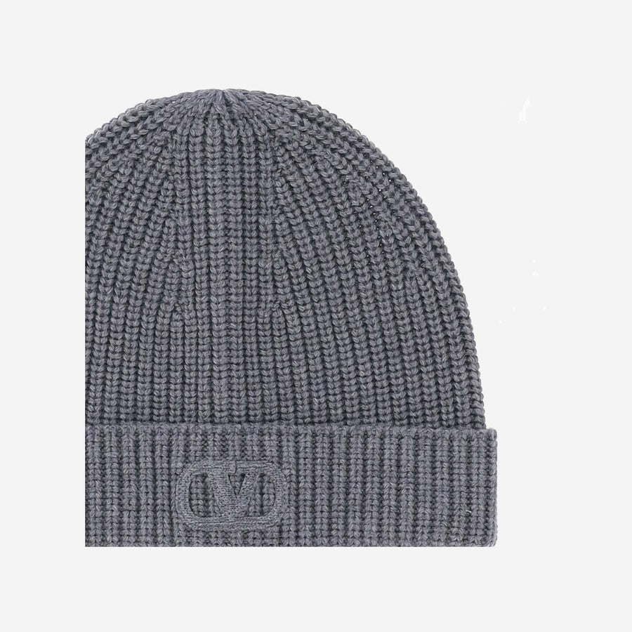 Wool Beanie With Logo Gray Virgin Hat