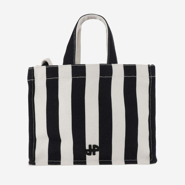 Small Cotton Canvas Tote Bag White, Black Shoulder