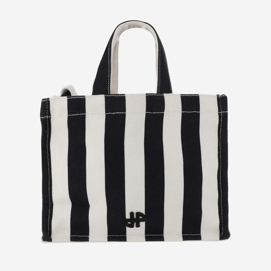 Small Cotton Canvas Tote Bag White, Black Shoulder