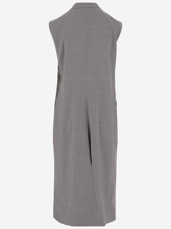 Sleeveless Double-Breasted Coat Grey Virgin Wool