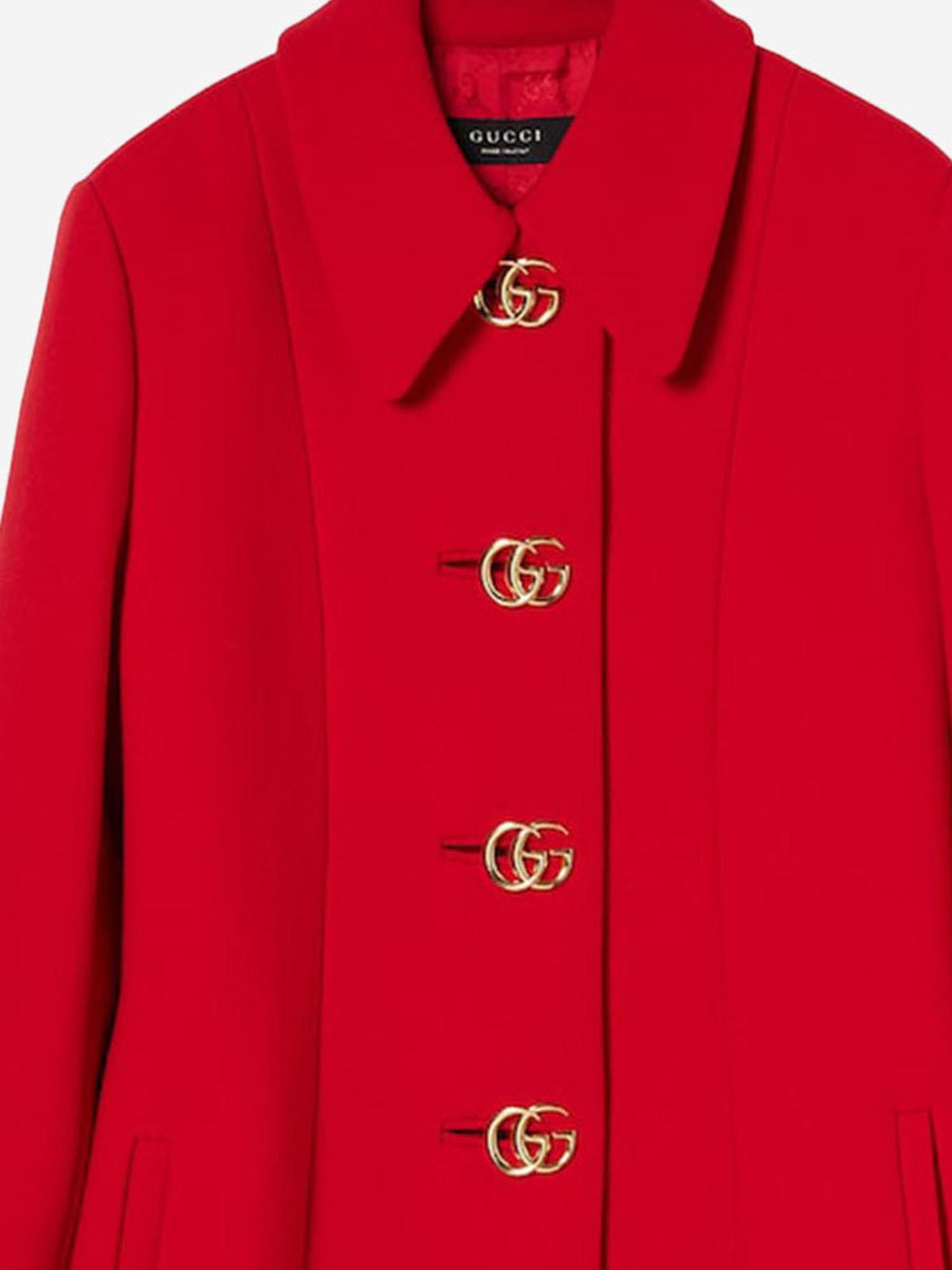 Wool Coat With Gg Buttons Red