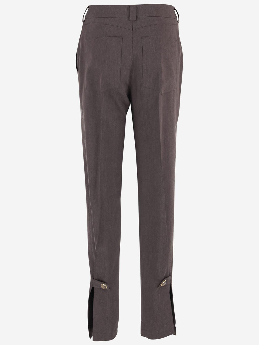 Long Pants Viscose Blend Brown Ramie Trousers