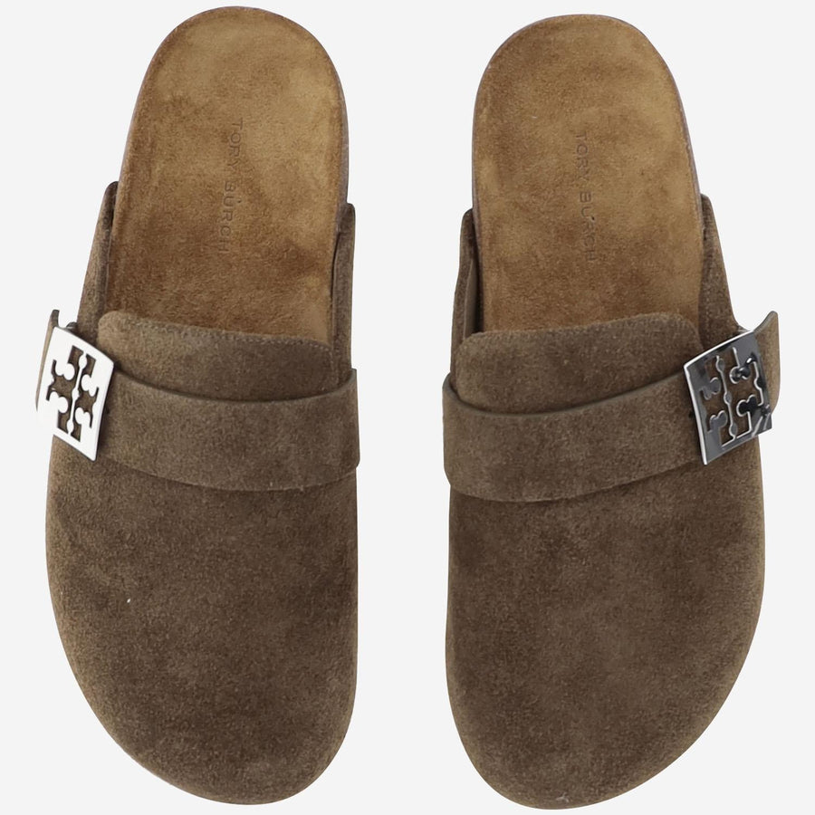Brown Suede Mules With Ankle Strap Slippers