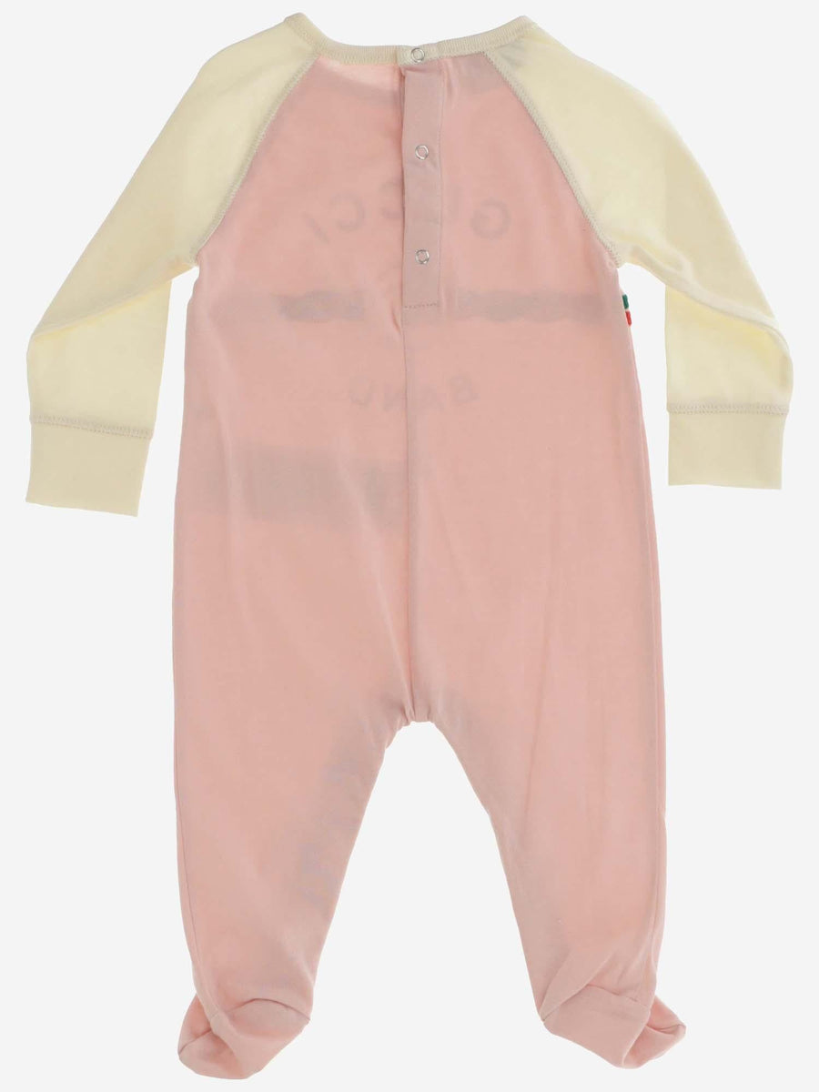 Cotton Romper With Gg Print Pink Rompers