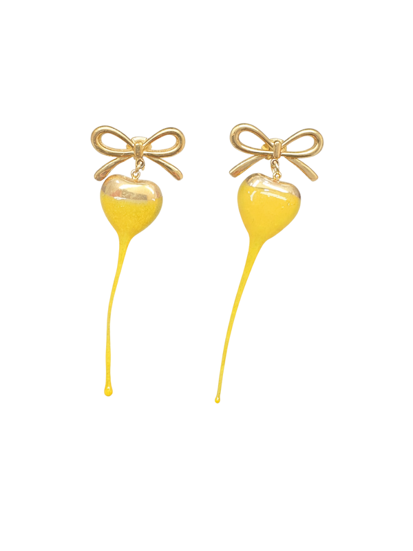 Bow-Heart Earrings Gold Metal