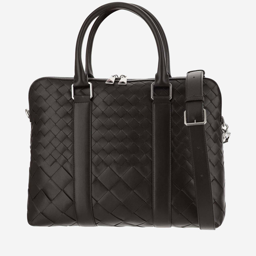 Slim Woven Calfskin Business Bag Fondant Silver Shoulder
