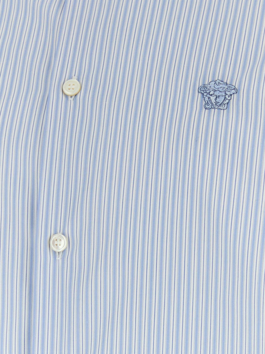 Striped Cotton Shirt With Logo Light Blue
