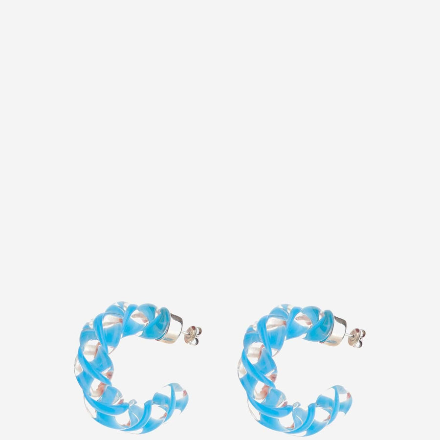 Twisted Hoop Earrings Blue Glass