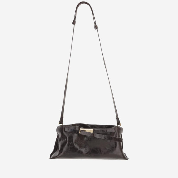 Glossy Leather Bag Dark Brown Shoulder
