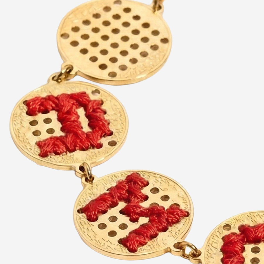 Bracelet With Embroidered Lettering Gold-Red Stainless Steel