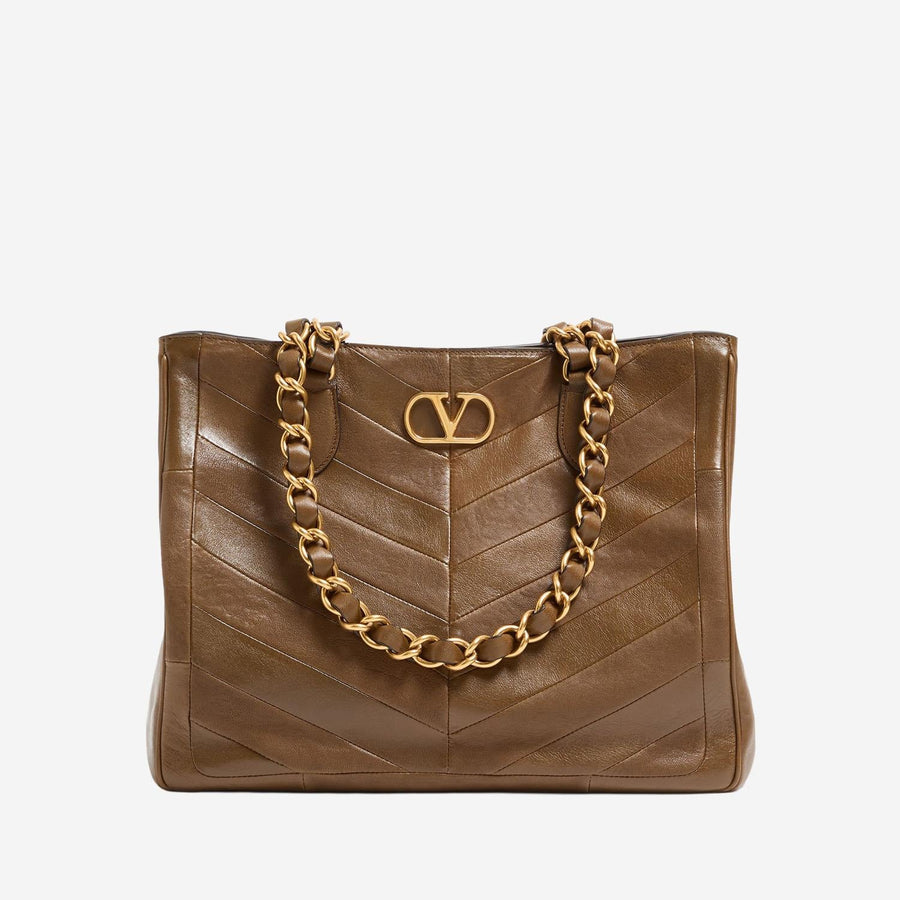 Lasein Leather Bag With Chevron Pattern Brown Shoulder