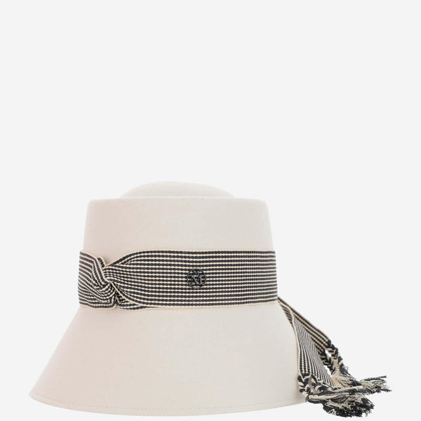 Cloche Hat Laura White Rabbit Felt; Detail: Acrylic