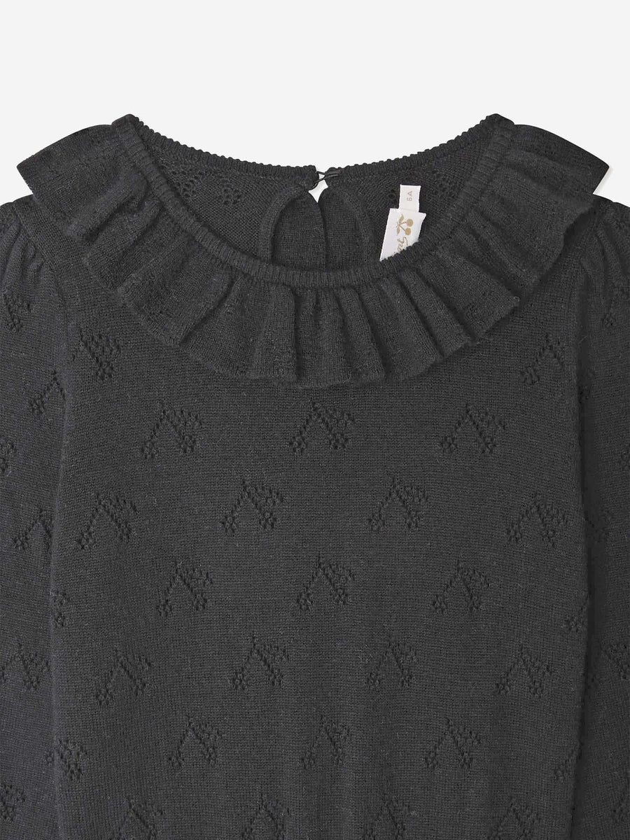 Wool Blend Dress With Ruffled Collar Black