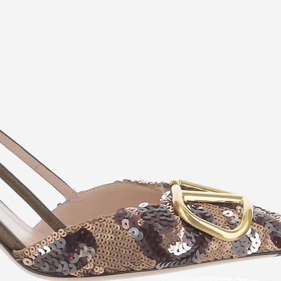 Slingback Pumps Sequin Multicolour Leather And Mesh