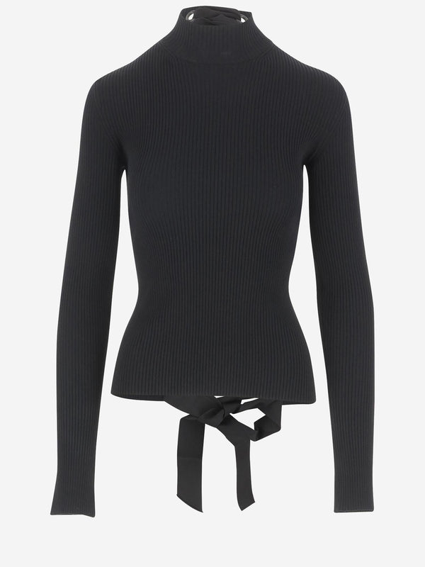 Viscose Blend Turtleneck Pullover Black