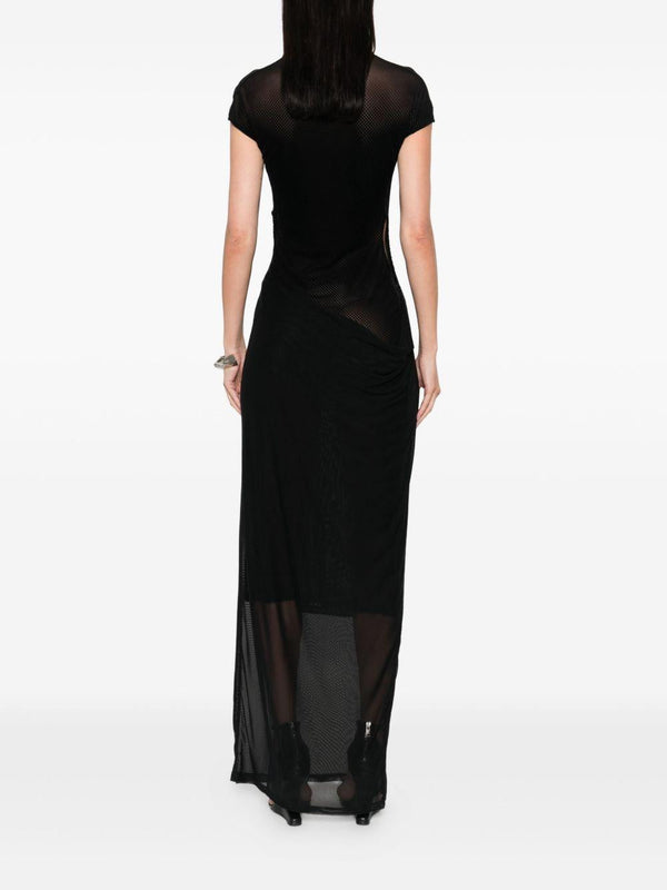 Dress With Draped Neck And Short Sleeves Black Polyamide