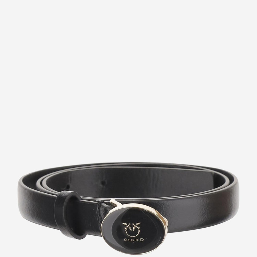Leather Belt With Logo Black