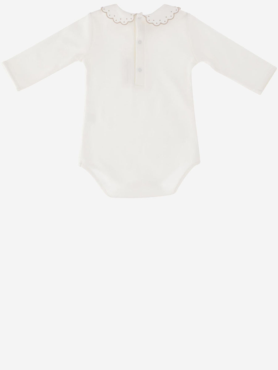 Cotton Bodysuit With Embroidered Collar White Babygrow Sets