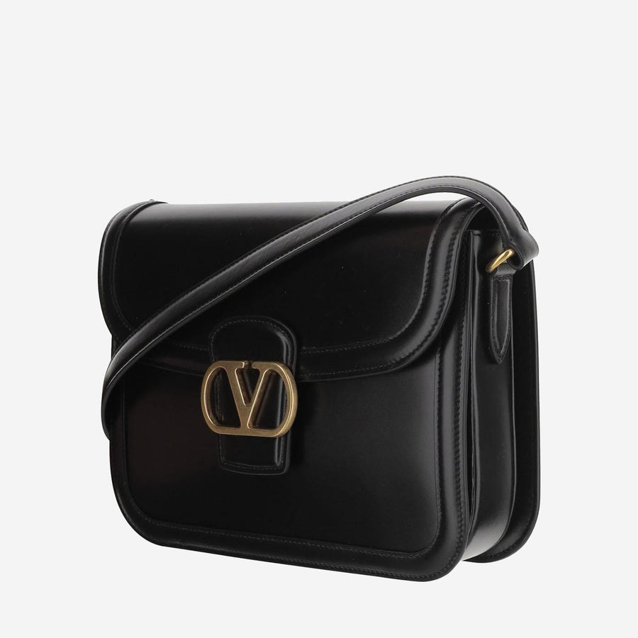 Calfskin Shoulder Bag With Vlogo Detail Black
