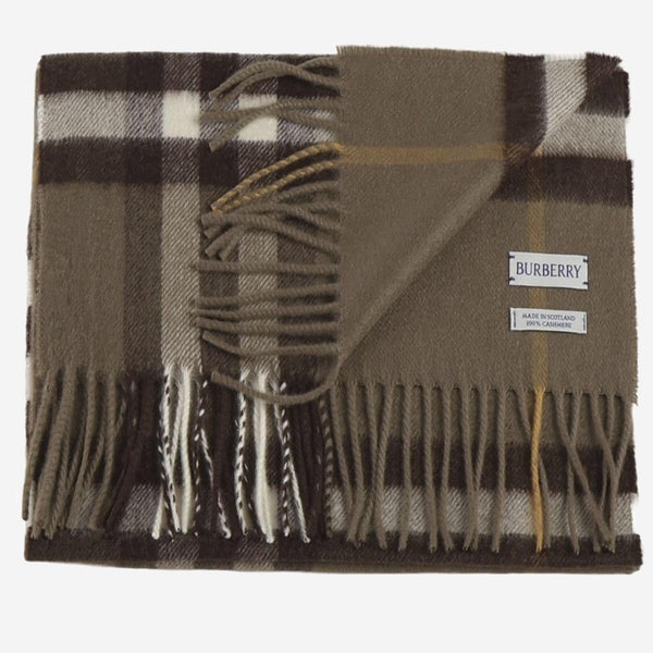 Cashmere Scarf With Check Pattern Brown
