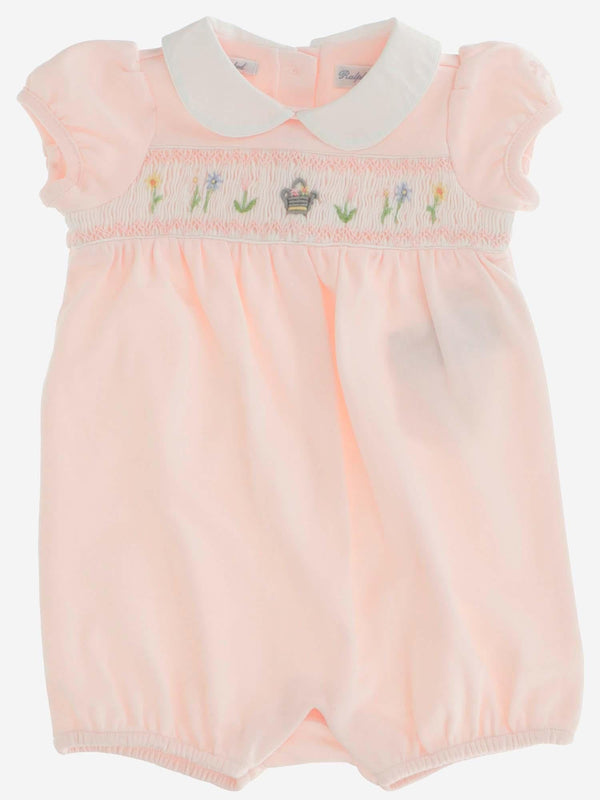 Cotton Romper With Floral Embroidery Pink Tracksuit Sets