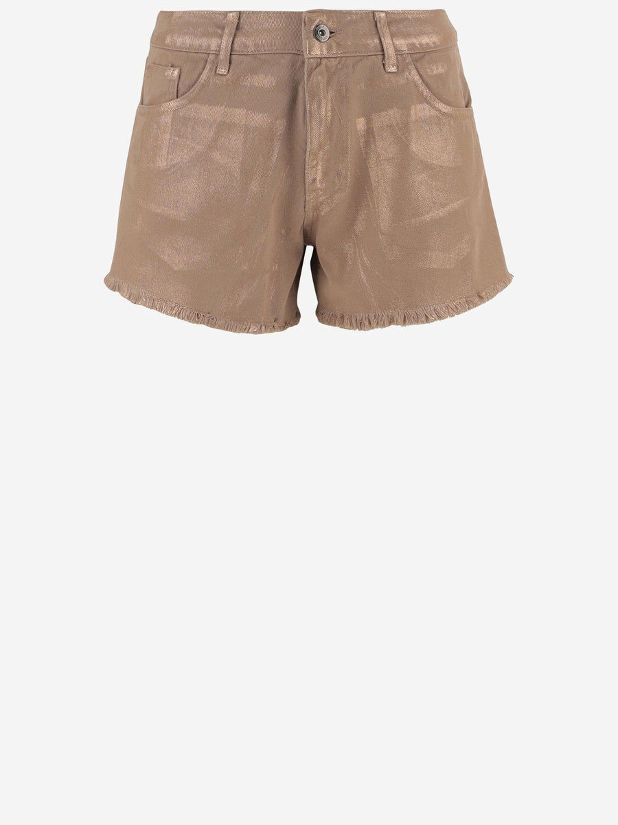 Cotton Shorts, Fringed Hem, Beige