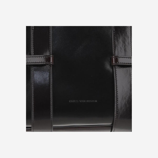 Shoulder Bag Glossy Leather Dark Brown