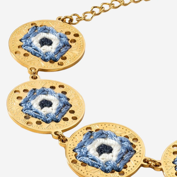 Bracelet With Eye Embroidery Light Blue-Gold Stainless Steel