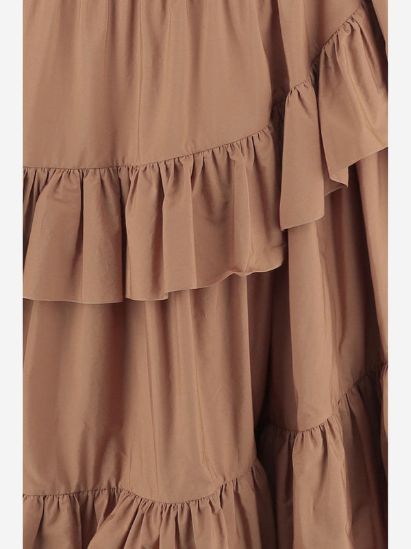 Skirt Ruffled Cotton Poplin Brown