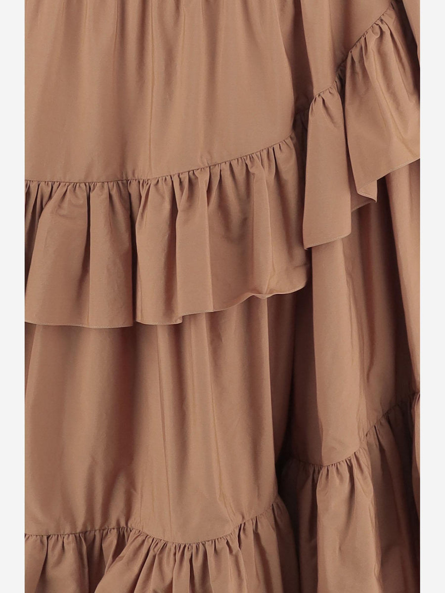 Skirt Ruffled Cotton Poplin Brown