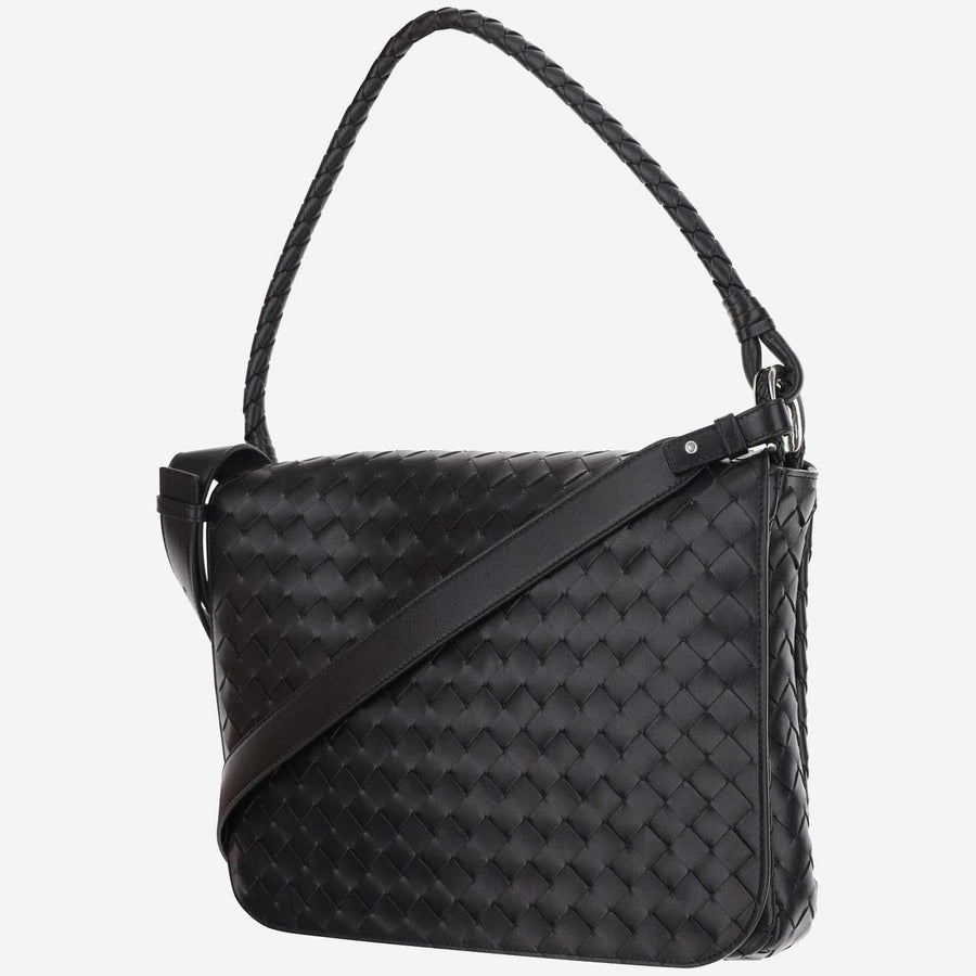 Bottega Veneta Swing Shoulder Bag Black Leather Messenger