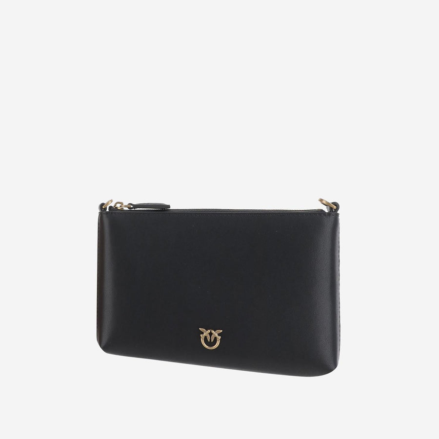 Leather Clutch Bag With Logo Black Shoulder