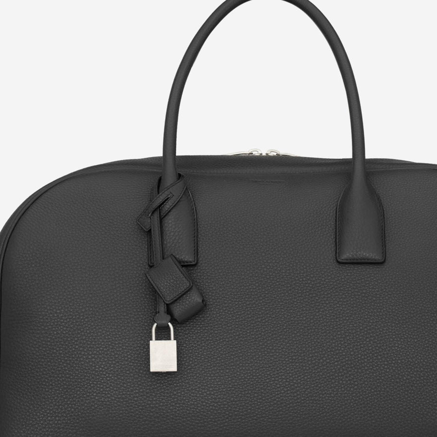 Hammered Leather Duffle Bowling Bag Black Calfskin Shoulder