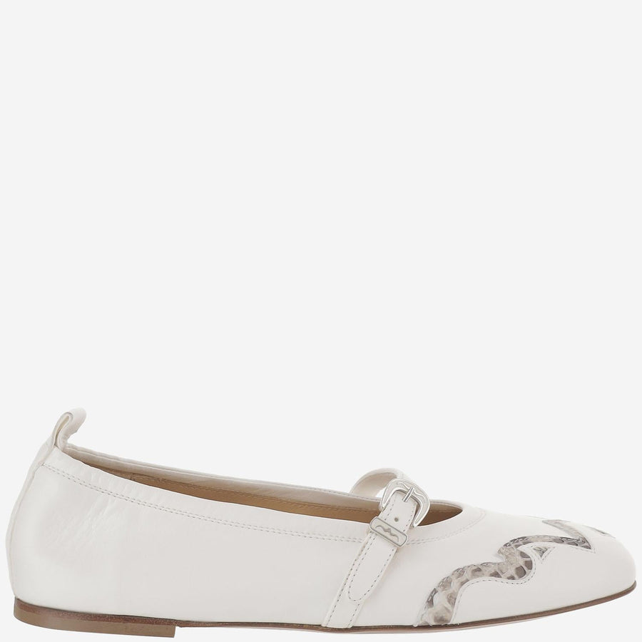 Ballerina Flats White Nappa & Python Leather