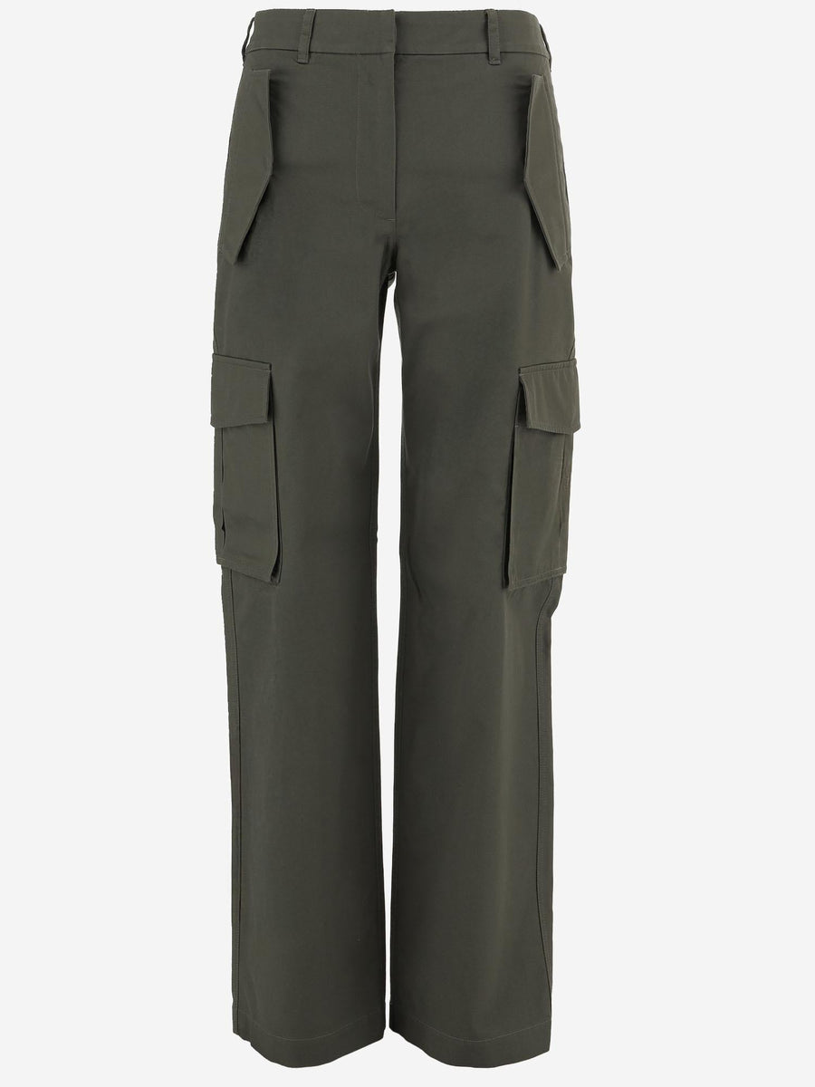 Cotton Cargo Pants With Checked Trim Green Trousers