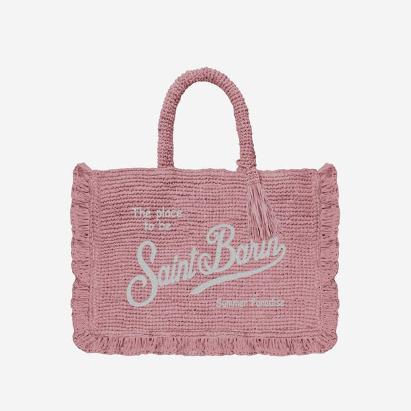 Shoulder Bag Volant Raffia Pink