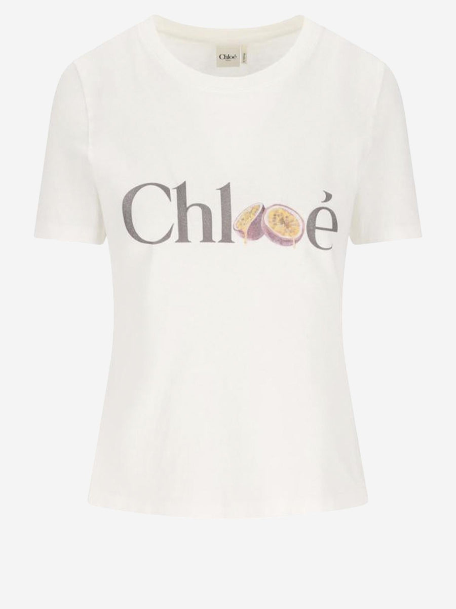 Cotton T-Shirt With Logo Print White Shell: T-shirts & Jerseys
