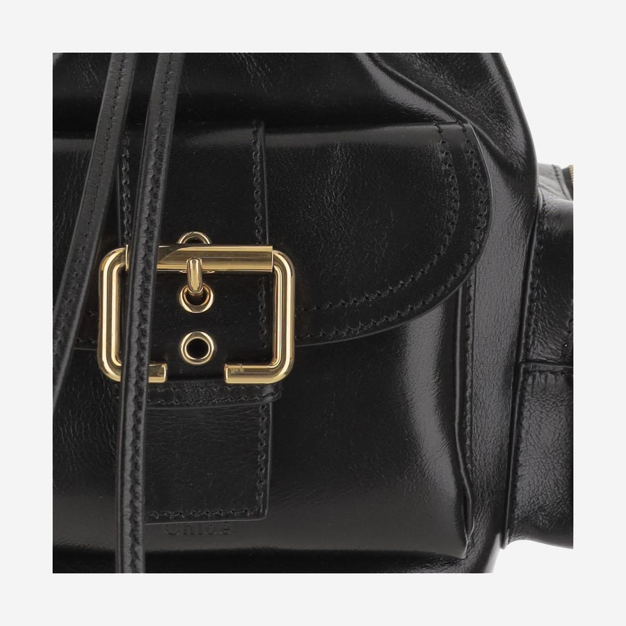 Shiny Leather Shoulder Bag Black Buffalo